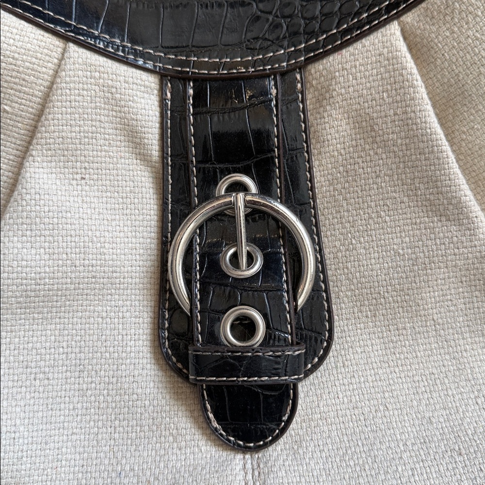 Nine West Y2K Ivory Woven Shoulder Bag Black Croc Patent Silver Buckle - Picture 3 of 16